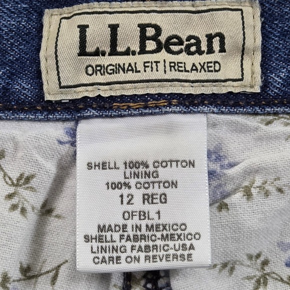 L.L.Bean Original Fit Relaxed Jeans Womens Size 12 REG Blue Floral Lined Denim - Picture 3 of 11